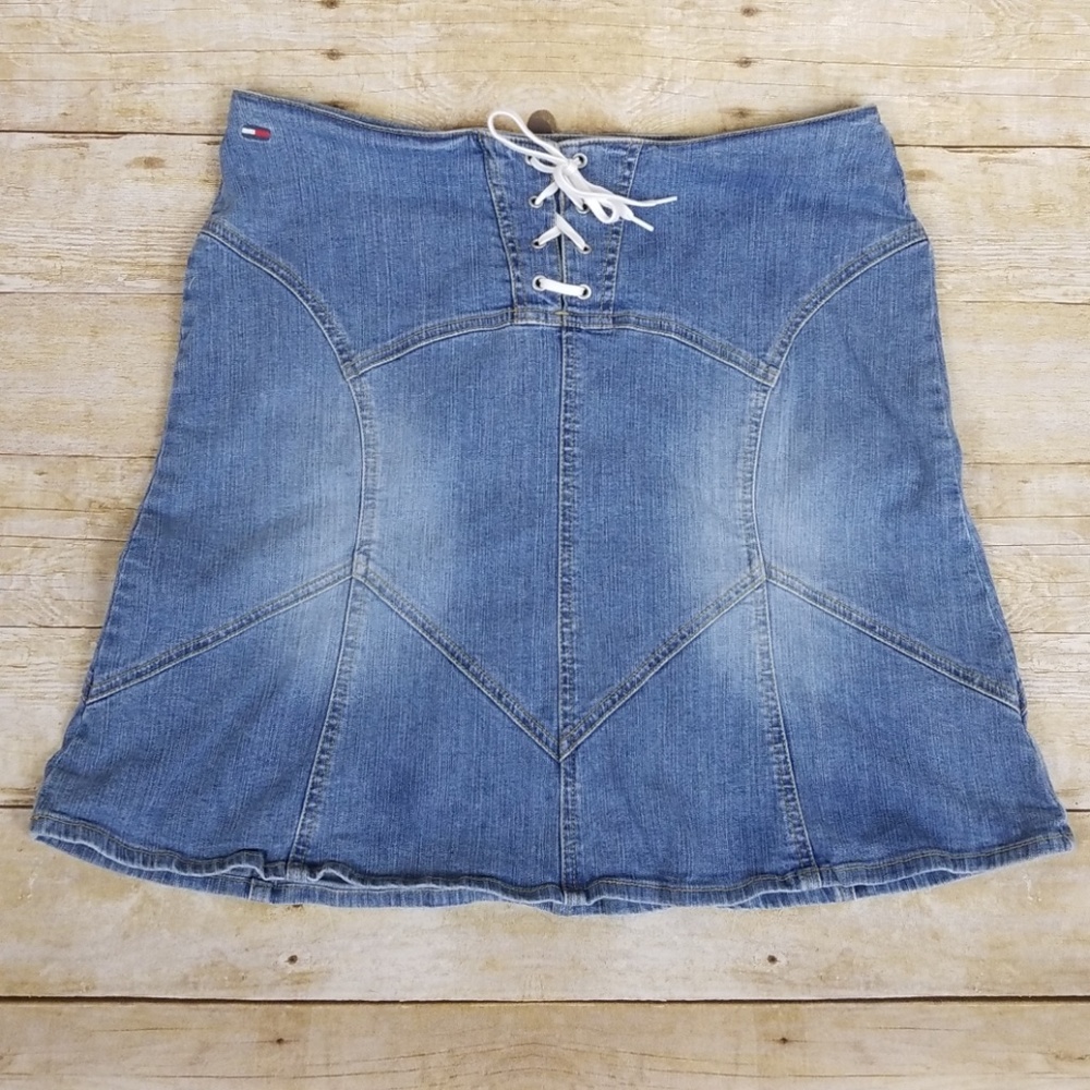Vintage Y2K Tommy Jeans Denim Skirt With Lace Up Front